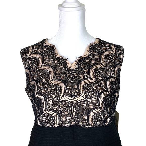 Sangria Women's 14 Black Lace Pink Lined Midi Bodycon Sheath Dress NWT - Picture 5 of 16